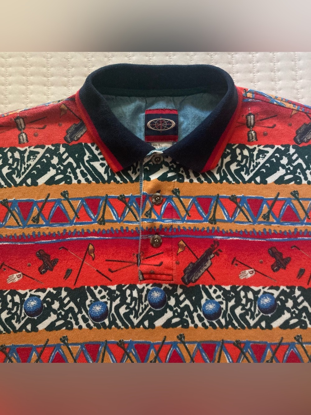 Vintage Golf Polo Shirt Men’s Large 100% Cotton CT Brand VTG Bright Colorful